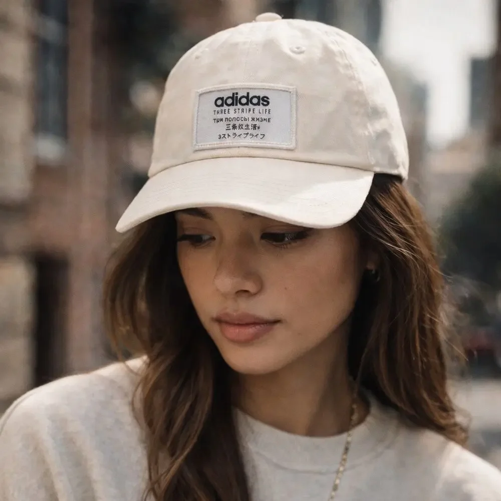 Adidas Originals Three Stripe Life Unisex Patch Dad Hat Strapback Cap Cream OS - Picture 1 of 6
